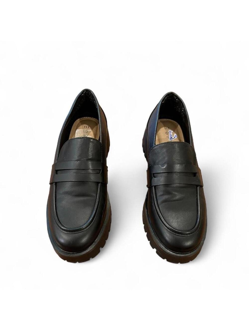 Black Chunky Lug Sole Loafers